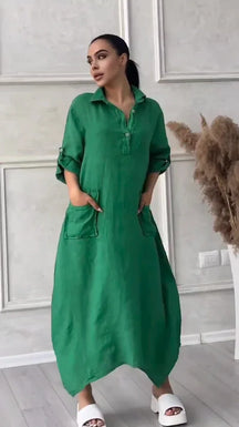 Vestido Lenora - Linho Natural Longo e Fresco (Verão 2025)